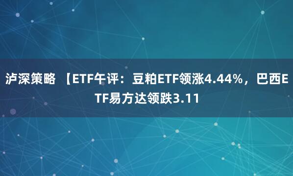 泸深策略 【ETF午评：豆粕ETF领涨4.44%，巴西ETF易方达领跌3.11