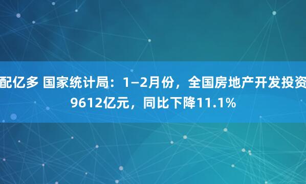 配亿多 国家统计局：1—2月份，全国房地产开发投资9612亿元，同比下降11.1%