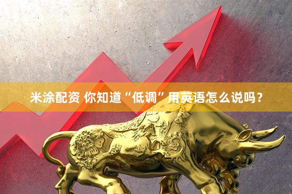 米涂配资 你知道“低调”用英语怎么说吗？